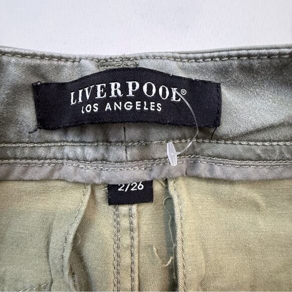 Liverpool Los Angeles Olive Green Boyfriend Cut Soft Khaki Pants Cuffed Ankle - Picture 12 of 16